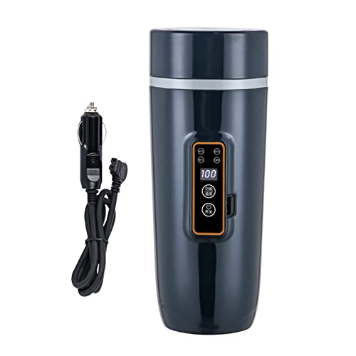 Wasserkocher Reise Wasserkocher 12V 350ml Schneller Wasserkocher Doppelschichtige Edelstahl-Thermoskanne für Milch, Kaffee und Teezubereitung (80W schwarz und blau) von Ownant