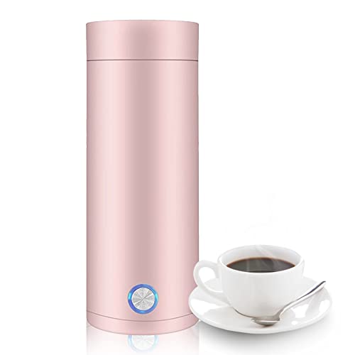 Wasserkocher Reise Wasserkocher 400ml Schneller Wasserkocher Doppelschichtige Edelstahl-Thermoskanne für Milch, Kaffee und Teezubereitung (300w 220V Rosa #1) von Ownant