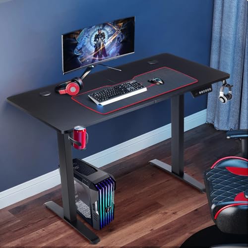 Oyajia Höhenverstellbarer Schreibtisch, 120×60 cm Groß Gaming Tisch, Schreibtisch Höhenverstellbar Elektrisch mit Motoren, Stehschreibtisch mit Memory-Steuerung (Schwarz) von Oyajia