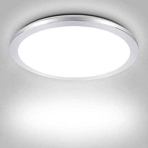 PADMA 18W LED Deckenlampe Badezimmer Wasserdicht IP44 Modern Silber Ultradünn Deckenleuchte Bad 6000K Kaltweiß Chrom für Wohnzimmer Schlafzimmer Küche Flur Büro von PADMA