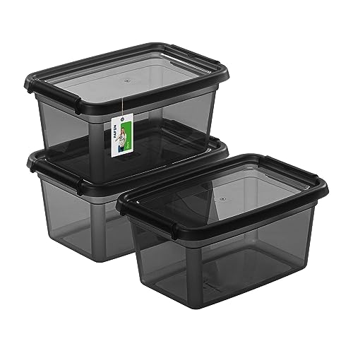 PAFEN 3X Aufbewahrungsbox mit Deckel 3L – 29 x 19,5 x 14 cm - Boxen Aufbewahrung Stapelboxen mit Verschlussclips Kunststoffbehälter Kleiderboxen Transparent Organizer | Schwarz von PAFEN