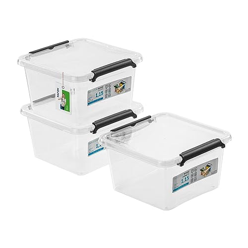 PAFEN 3x Aufbewahrungsbox mit Deckel 1,15L - 15 x 15 x 8,5 cm - SET Aufbewahrungsbehälter Transparent Boxen Aufbewahrung Stapelboxen mit Verschlussclips Kunststoffbehälter von PAFEN