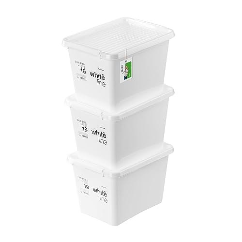 PAFEN 3x Aufbewahrungsbox mit Transparent Deckel 19L - 40 x 30 x 26 cm - Boxen Aufbewahrung Stapelboxen mit Verschlussclips Kunststoffbehälter Kleiderboxen Organizer | Weiß von PAFEN