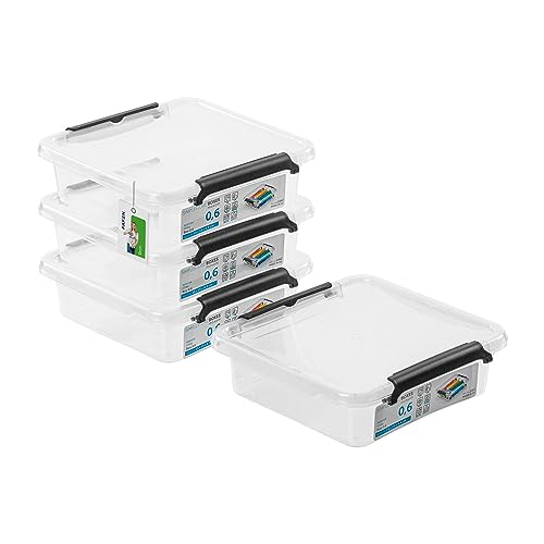 PAFEN 4x Aufbewahrungsbox mit Deckel 0,6L - 15 x 15 x 4,5 cm - SET Aufbewahrungsbehälter Transparent Boxen Aufbewahrung Stapelboxen mit Verschlussclips Kunststoffbehälter von PAFEN