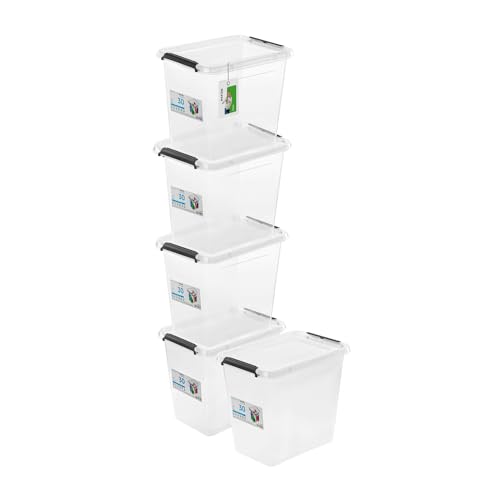 PAFEN 5X Aufbewahrungsbox mit Deckel 30,0L - 39 x 29 x 35 cm - SET Aufbewahrungsbehälter Transparent Boxen Aufbewahrung Stapelboxen mit Verschlussclips Kunststoffbehälter von PAFEN