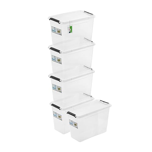 PAFEN 5x Aufbewahrungsbox mit Deckel 13,0L - 39 x 20 x 26 cm - SET Aufbewahrungsbehälter Transparent Boxen Aufbewahrung Stapelboxen mit Verschlussclips Kunststoffbehälter von PAFEN