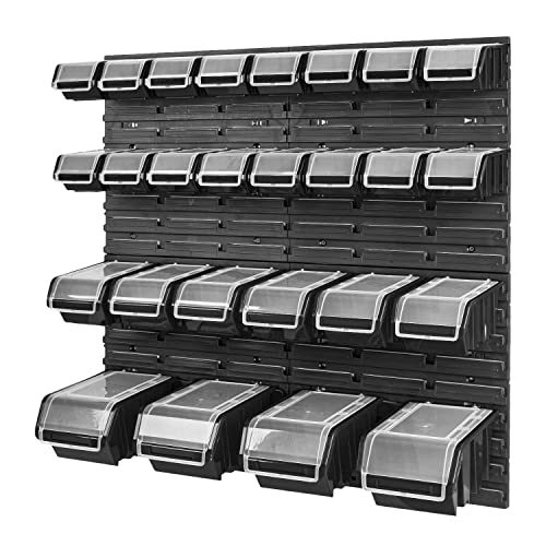 PAFEN Stapelbox Wandregal - 772 x 780 mm - Lagersystem 26 Stück Boxen mit Deckel - Lagerregal Sichtlagerkästen Schüttenregal, Schwarz von PAFEN