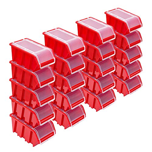 Stapelboxen Set – 20x Stapelbox mit Deckel 230x160x120 mm – Sichtbox Stapelbox Lagerbox, Rot von PAFEN