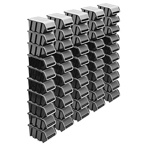 Stapelboxen Set – 50x Stapelbox mit Deckel 230x160x120 mm – Sichtbox Stapelbox Lagerbox, Schwarz von PAFEN