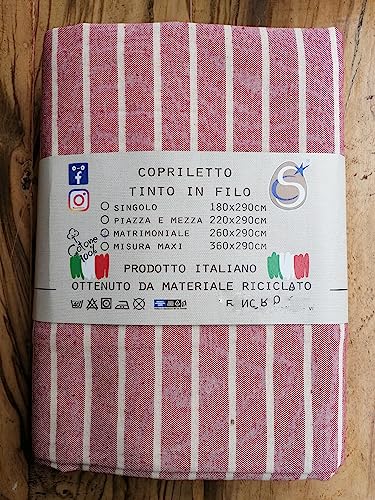 PAGO POCO Tagesdecke, gestreift, 100 % Baumwolle, Maße 180 x 290 cm, 220 x 290 cm, Farbe: Rot. Made in Italy von Pago Poco