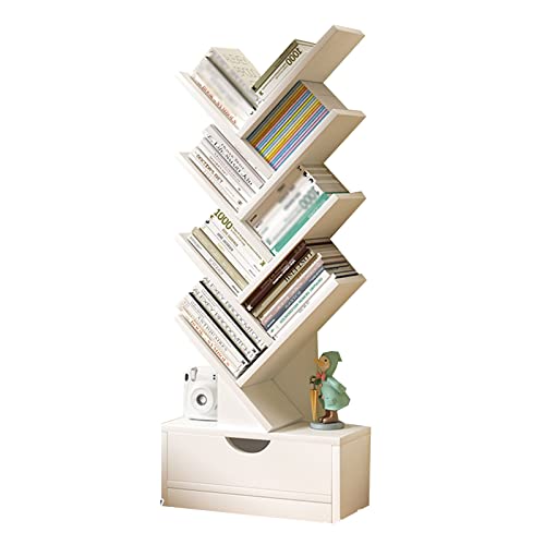 PAKMEZ Bücherregal in Baumform, Bücherregal mit Schublade, Standregal modernes Design, Büro Lagerregal Display Rack Schlafzimmer, Arbeitszimmer, Büro (Color : White, Size : 8 Floors) von PAKMEZ