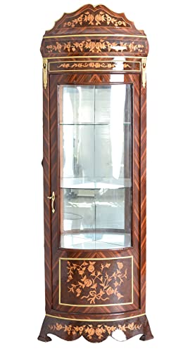 Barock Vitrine Antik Eckvitrine verspiegelt Rokoko Regal Intarsien Schrank 65x44x200cm bar028 Palazzo Exklusiv von PALAZZO INT