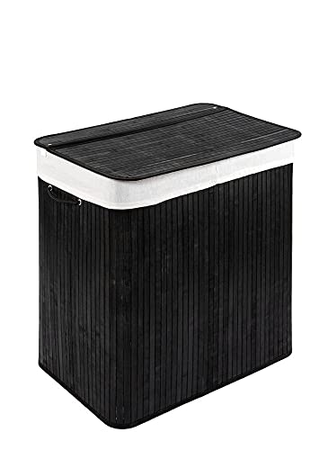 PANA ECO Bambus Wäschekorb mit Deckel • Wäschebox Holz Wäschesack • Faltbarer Wäschesammler • Badezimmer Wäschetruhe • 100% Bambus • Farbe: Schwarz • Größe: 104L (52 x 32 x 63) von PANA