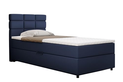 PANDA MÖBEL Boxspringbett Reve, 100x200 Polsterbett mit Bettkast und Topper- dunkelblau von PANDA MÖBEL