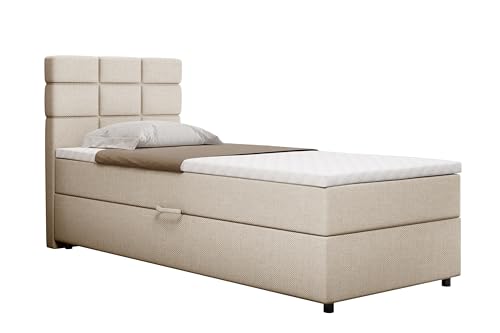 PANDA MÖBEL Boxspringbett Reve, 90x200 Polsterbett mit Bettkast und Topper - beige von PANDA MÖBEL