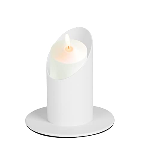 PANGTON VILLA Stilvoller Kerzenständer aus Metall für Stab, Stumpen, Tafel, Tauf und Kommunionkerzen, Kerzenleuchter in mattem Weiß, 40 mm von PANGTON VILLA