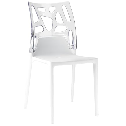 PAPATYA 1er-Set Kunststoffstuhl EGO-Rock Designstuhl mit Einer Belastbarkeit von 200 kg Stabiler Stuhl Hotelstuhl Restaurantstuhl Leichter Stuhl für Balkonstuhl (Weiß-Transparentweiß) von PAPATYA