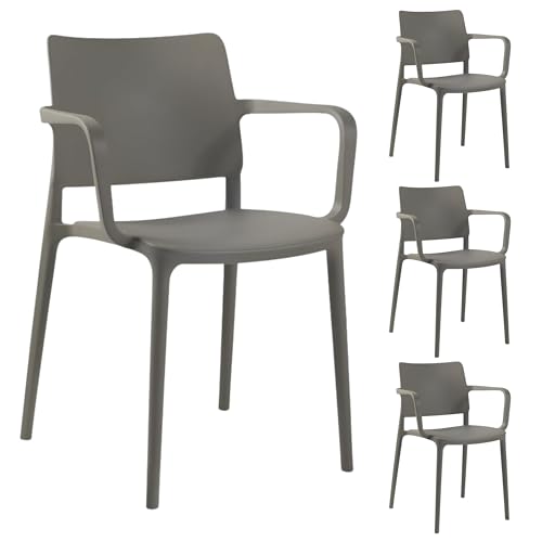 PAPATYA 4er-Set Kunststoffstuhl Joy-K Designstuhl mit Einer Belastbarkeit von 200 kg, Terassenstuhl aus Kunststoff UV beständig, Leichter Stuhl mit Rückenlehne für Balkonstuhl (Grau-braun) von PAPATYA