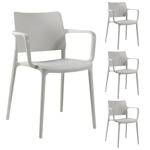 PAPATYA 4 er-Set Kunststoffstuhl Joy-K mit Einer Belastbarkeit von 200 kg stapelbar, Terassenstuhl aus Kunststoff UV beständig, Leichter Stuhl mit Rückenlehne für Balkonstuhl(Hellgrau) von PAPATYA