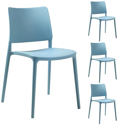 PAPATYA 4er-Set Kunststoffstuhl Joy-S Designstuhl mit Einer Belastbarkeit von 200 kg stapelbar, Terassenstuhl aus Kunststoff UV beständig, Leichter Stuhl Balkonstuhl (Aquablau) von PAPATYA