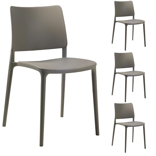 PAPATYA 4er-Set Kunststoffstuhl Joy-S Designstuhl mit Einer Belastbarkeit von 200 kg stapelbar, Terassenstuhl aus Kunststoff UV beständig, Leichter Stuhl Balkonstuhl (Grau-braun) von PAPATYA