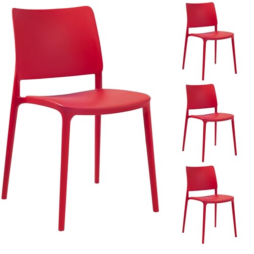 PAPATYA 4er-Set Kunststoffstuhl Joy-S mit Einer Belastbarkeit von 200 kg stapelbar, Terassenstuhl aus Kunststoff UV beständig, Leichter Stuhl Balkonstuhl (Rot) von PAPATYA