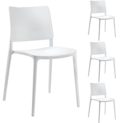 PAPATYA 4er-Set Kunststoffstuhl Joy-S Designstuhl mit Einer Belastbarkeit von 200 kg stapelbar, Terassenstuhl aus Kunststoff UV beständig, Leichter Stuhl Balkonstuhl (Weiß) von PAPATYA