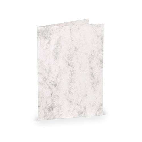 PAPERADO 25 Faltkarten DIN B6 Grau Marmora Marmor Weiß - Doppelkarten vorgefaltet blanko 220 g/m² - 12 x 16,9 cm - Klappkarten Basteln Einladungskarten Hochzeit Kommunion von PAPERADO