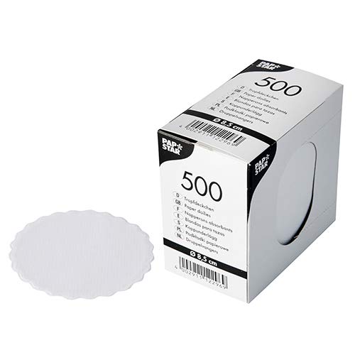 PAPSTAR 500 Tropfdeckchen rund Ø 8,5 cm Weiss, Sie erhalten 20 Packungen á 500 Stück (insgesamt 10000 Stück) von PAPSTAR