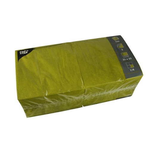 PAPSTAR Serviette, Tissue, 3lagig, 1/4 Falz, 33 x 33 cm, olivgrün (250 Stück), Sie erhalten 1 Packung á 250 Stück von PAPSTAR