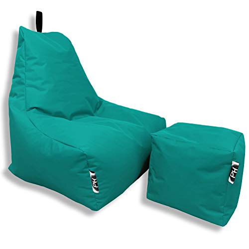 PATCH HOME Patchhome De-Lux Lounge Sessel inkl. Würfel mit Reißverschluss nachfüllbar | Gaming Sitzsack | Beanbag | Sitzkissen für In & Outdoor | Fertig befüllt (XXL mit Reißverschluss, Türkis) von PATCH HOME