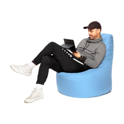 PATCH HOME Patchhome Gamer Sessel mit Reißverschluss Lounge Kissen Sitzsack Sitzkissen Bean Bag In & Outdoor geeignet fertig befüllt (Ø 80cm x Höhe 90cm mit reißverschluss, Hellblau) von PATCH HOME