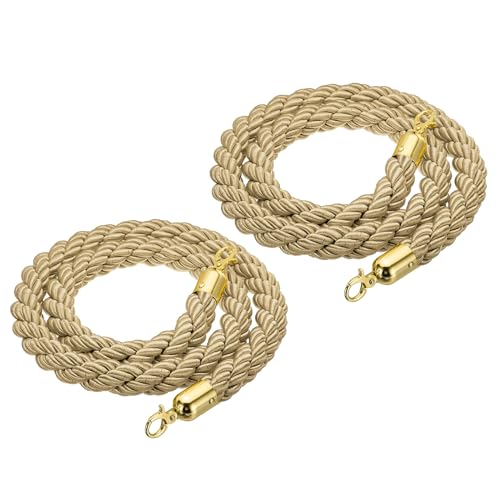 PATIKIL Standrohr Seil 2 Pack 1.5m/5Ft Absperrseil Gedrehte Pfostenseile mit Schnapphaken für Pfosten Ständer Queue Trenner Massenkontrolle von Hotel Golden Haken Champagne Gold Seil von PATIKIL