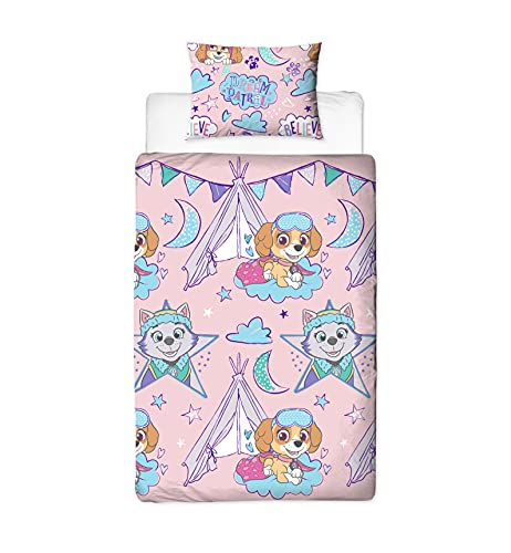 Paw Patrol Bettbezug für Einzelbett, Sleepover-Design, Rosa, wendbar, 2-seitig, Bettbezug, offizielles Merchandise-Produkt, Kissenbezug im Lieferumfang enthalten von PAW PATROL