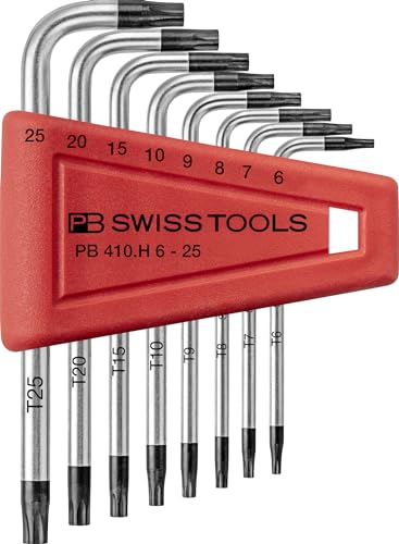 PB Swiss Tools Torx Winkelschraubendreher Satz PB 410.H 6-25 | 100% Swiss Made | 8-teiliges Winkelschraubendreher Set T6/T7/T8/T9/T10/T15/T20/T25 in praktischem Kunststoff-Halter von PB Swiss Tools