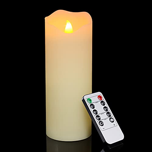 PChero LED Stumpenkerzen Echtwachs, 8" Batteriebetriebene Kerzenlichter mit Fernbedienung Flackernde Flammenlose Kerzen für Zimmer Hochzeit Datum Dekoration - [1 Stück] von PChero