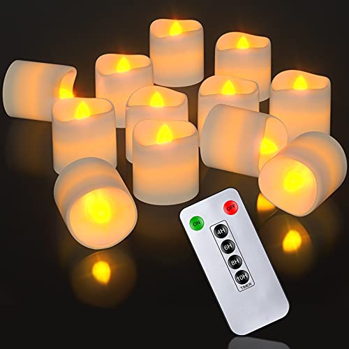 LED Votivkerzen mit Fernbedienung und Timer, PChero 12 Packungen Batteriebetriebene Flackernde Teelichter Realistische Teelicht Flammenlose Kerzen für Schlafzimmer Hochzeit Party Deko - Warmweiß von PChero