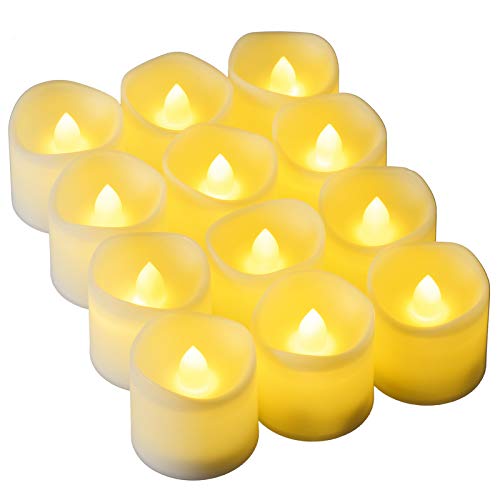 PChero Flackernde LED-Kerzen mit Timer, 12 Stück (inklusive) Kerzen ohne Flamme, Votivkerzen für Dekoration von Haus, Schlafzimmer, Weihnachten, Halloween – [Warmweiß von PChero