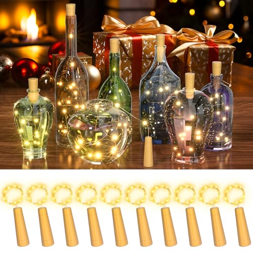 PChero LED Flaschenlicht mit Timer, 2M 20 LED Flaschenlichterkette Korken Lichterkette Warmweiß mit Timer für Flasche Tischdeko Hochzeit Innen Außen Deko – 10 Stück von PChero