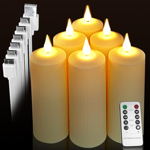 PChero Wiederaufladbare LED Kerzen mit Timerfunktion Fernbedienung, 6 Stk. LED Wasserdicht Flammenlose Flackernde Kerzen mit Timer und Batterie für Halloween Deko Weihnachten Wohnzimmer Dekoration von PChero