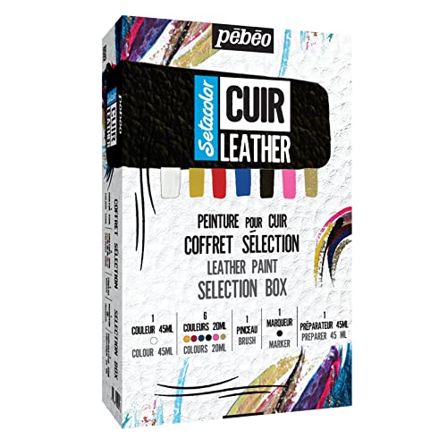 Pébéo - Kit Setacolor Leder - Farbe, Acrylmarker für Leder und Kunstleder - Personalisierung von Taschen, Schuhen, Sneakern - Widerstandsfähigkeit gegen Kratzer, Falten, Reibung – Komplettset von PEBEO