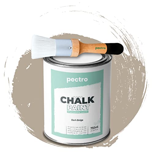 PACK Kreidefarbe für möbel 750ml + Malerpinsel speziell für Chalk Paint - Möbellack Natürlicher Kreideeffekt - Farbe für Holz (DUNKELBEIGE) von PECTRO