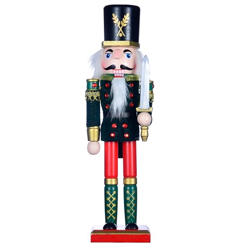 PEESHON Weihnachtlicher Nussknacker Soldat Aus Holz,Nussknacker Soldat,30cm Nussknacker,Traditioneller Holz Nussknacker für Zuhause Weihnachtsdekoration Weihnachtsschmuck（Schwert） von PEESHON