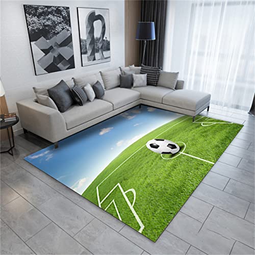 Fußballteppich Für Schlafzimmer Wohnzimmer Kinder Sportteppich Grüner Fußballplatz Teppich Moderner Fußball Sport Teppich Rutschfest Junge Teenager Spielbodenmatte Flanell (Farbe 2,120 x 180 cm) von PEIHUODAN