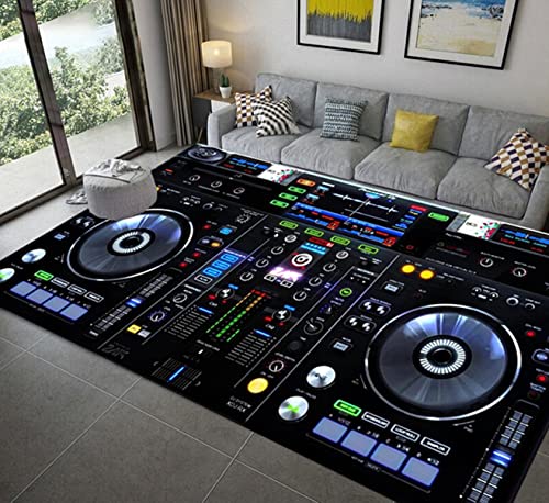 Moderne Wohnzimmer Schlafzimmer Küche Teppich Kreative DJ Musik Muster Bodenmatte Schwarz Blau CD Musik Teppich Männer Schlafzimmer Teppich Spiel Matte Läufer Yoga Matte (Farbe 1,140x200 cm) von PEIHUODAN