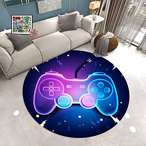 PEIHUODAN Anime Galaxis Gamer Muster Teppich Kinder Jungen Mädchen Rund Groß Kinderzimmer Teppich Gaming 3D Bunt Schlafzimmer Wohnzimmer Kurzflor Modern Weich Kinderteppiche Waschbarer (Blau,80 cm) von PEIHUODAN