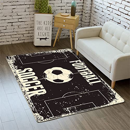 PEIHUODAN Kinderteppich Fußball Sportstil 3D Grün Fußballplatz Indoor Rutschfester Teppich, Weicher Flanell, Großer Wohnzimmerteppich Junge Teenager Schlafzimmer Teppiche Waschbar (Grau,100 x 150 cm) von PEIHUODAN