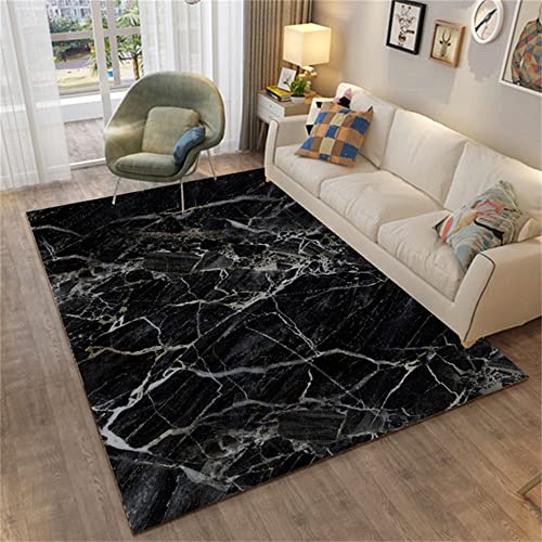 PEIHUODAN Schwarz Grau Braun Marmor 3D Wohnzimmer Teppich Flanell Teppiche Schlafzimmer Teppich Baby Weiche Krabbeln Bodenmatte Spielmatte, Küchenspüle Bodenmatte, Fußmatte (Schwarz,45 x 120 cm) von PEIHUODAN