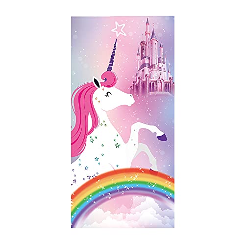 PEIHUODAN Strandtuch Kinder Mädchen Teenager Einhorn Motiv Groß XXL Microfaser Strandtücher Bunt Regenbogen Pferd Tier Muster Handtuch Badetuch Stranddecke Surfen Kuscheldecke (Rosa,180x100 cm) von PEIHUODAN