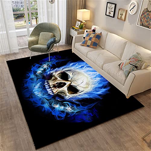 Wohnzimmer-Teppich Rose Wolf Flamme Totenkopf Braun Holzmaserung Schmetterling Tie-dye Teppiche Pads Rutschfeste Kinder Erwachsene Schlafzimmer Teppich Fußmatte Badematte (Blau A,100 x 150 cm) von PEIHUODAN